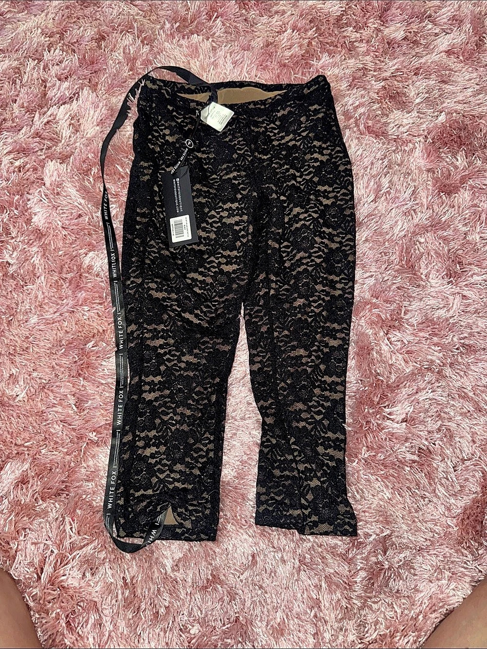 White fox  Black Lace Leggings NWT